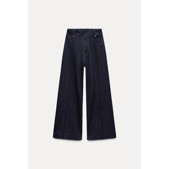 Zara Womens Jeans EU 36 US 4 Navy Blue Denim Wide Leg High Rise 8307/254 NWOT - Picture 3 of 11